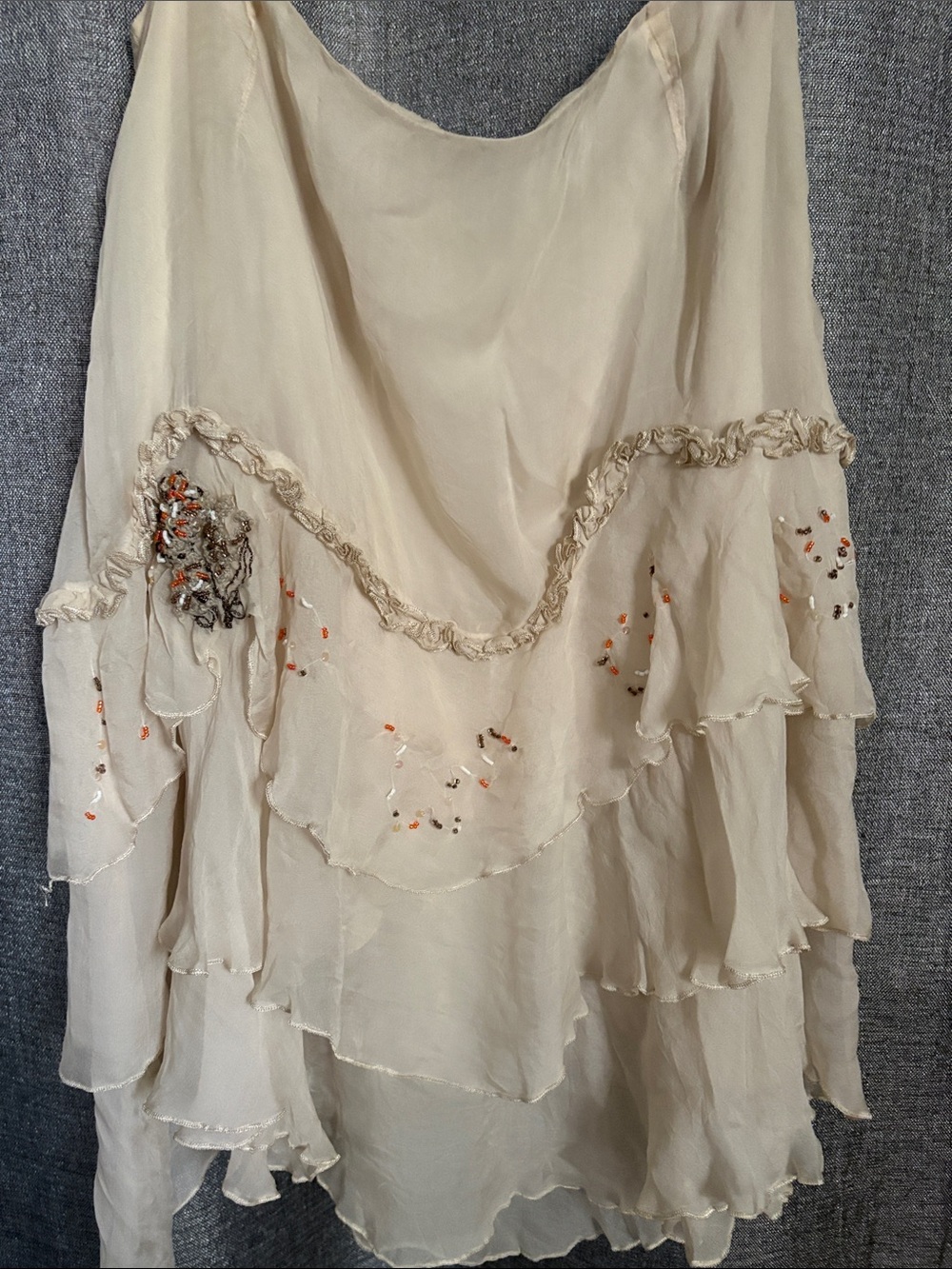 Flowing Cream Tiered A-Line Skirt with Embroidered Details
